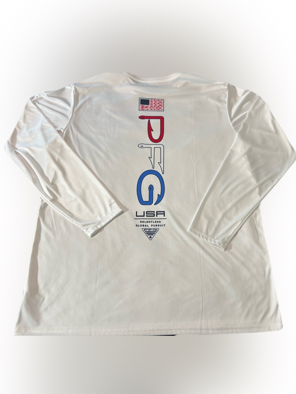 Columbia PFG Men’s XXL White USA Flag Performance Fishing Shirt Long Sleeve